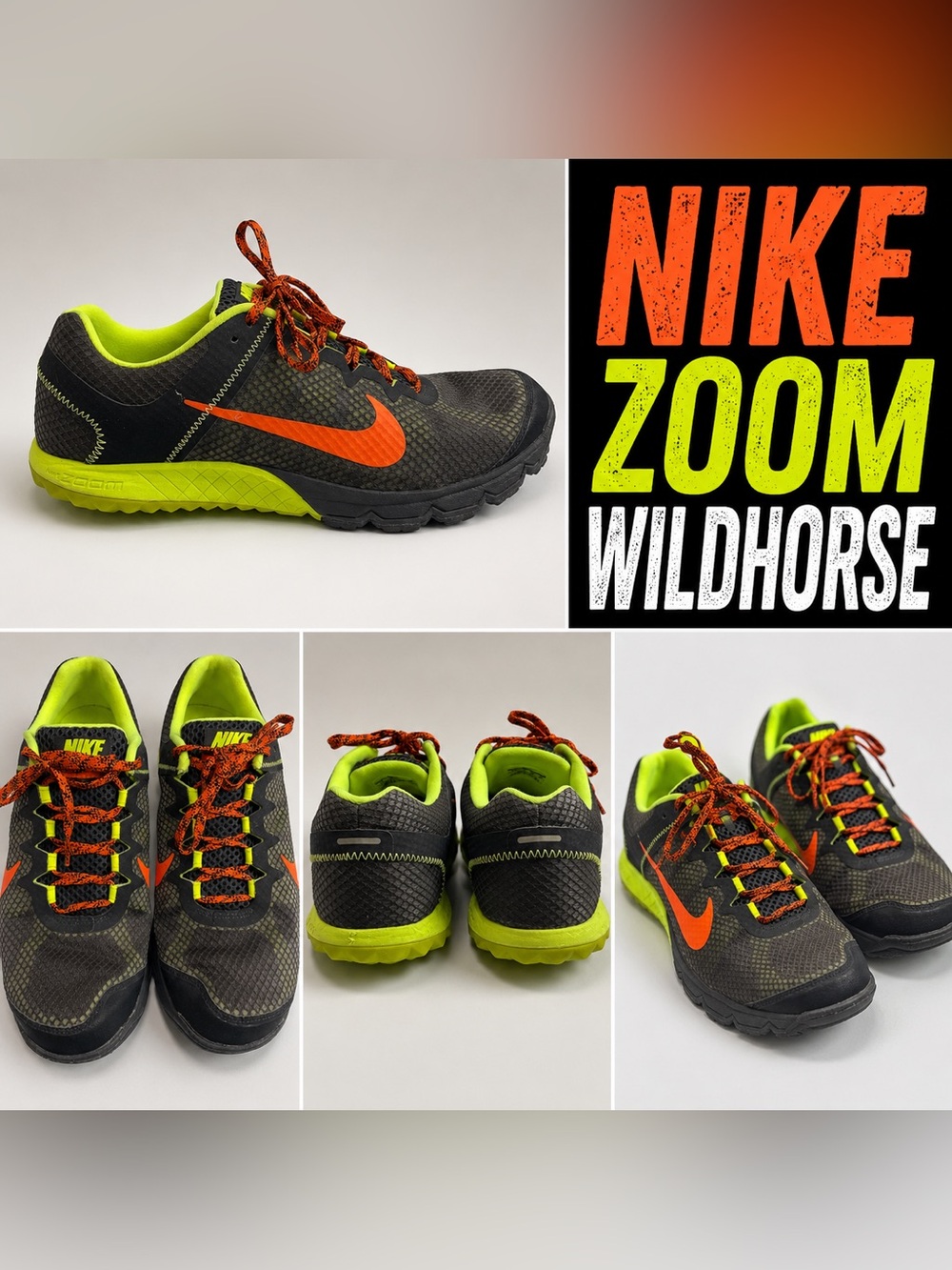 Nike Zoom Wildhorse Men’s Athletic Shoes — Black, Neon Green &‎ Orange